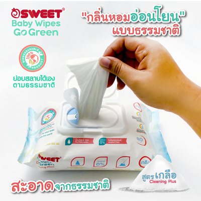 [ ทิชชู่เปียกย่อยสลายได้ ] SWEET Baby wipes Go Green สูตร Cleaning Plus ขนาด 80 แผ่น