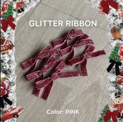 MINI RIBBON set of 6 สีชมพู glitter