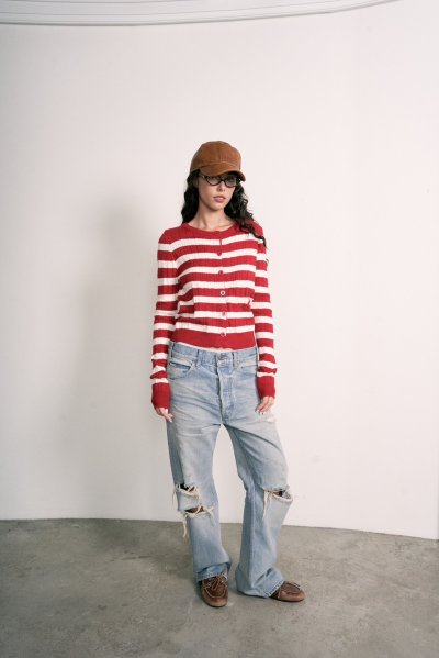 STRIPE CARDIGAN (RED)