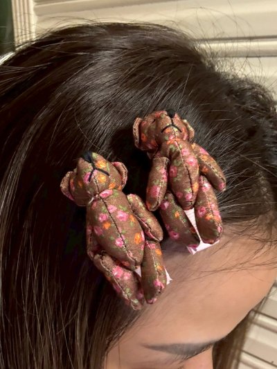 FLORAL TEDDY HAIR CLIP SIZE S  (BROWN) 1 คู่