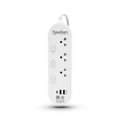 Nexgen ปลั๊กไฟ 4 สวิตช์ 4 ช่อง 2 USB 1 TYPE-C  รุ่น NG-431C สีขาว 3  เมตร