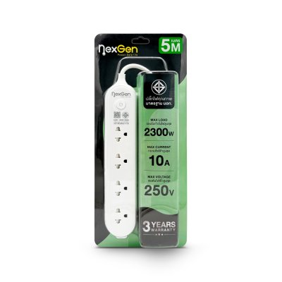 Nexgen ปลั๊กไฟ 1 สวิตช์ 4 ช่อง รุ่น NG-140 สีขาว 5 เมตร