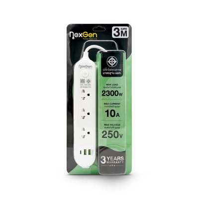 Nexgen ปลั๊กไฟ 1 สวิตช์ 3 ช่อง 2 USB 1 TYPE-C  รุ่น NG-131C สีขาว 3 เมตร