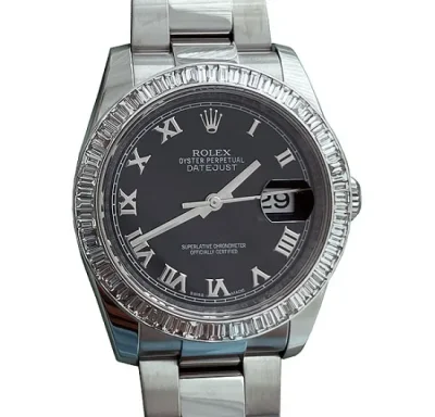 กรอบเพชร Rolex Datejust 18K White Gold Baguette Diamonds