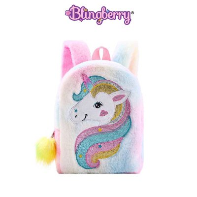 BLINGBERRY Tas Ransel Unicorn Princess tas sekolah anak paud TK ransel bulu TK Paud lucu kado ultah anak berkualitas tas unicorn