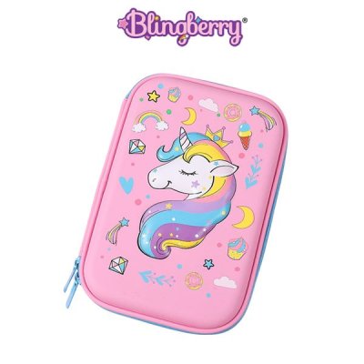 COD, ready: Tempat pensil kotak pensil 3D Unicorn Hardtop Pencil Case tempat pensil