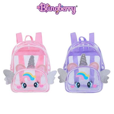 BLINGBERRY Ransel PVC Unicorn Sayap Transparan Waterproof Tas Ransel anak anak tas jalan jalan TK SD Kado Ultah anak Perempuan