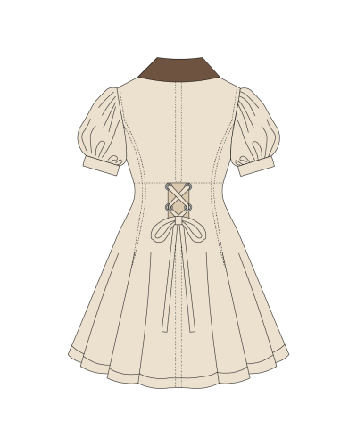 TYT-Puff Sleeve Contrast Collar Dress-Cream