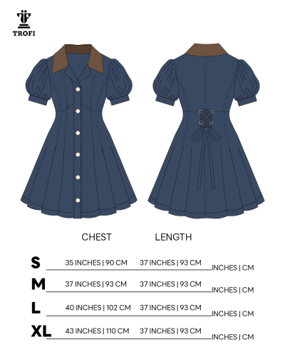 TYT-Puff Sleeve Denim Dress-Blue