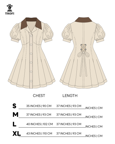 TYT-Puff Sleeve Contrast Collar Dress-Cream