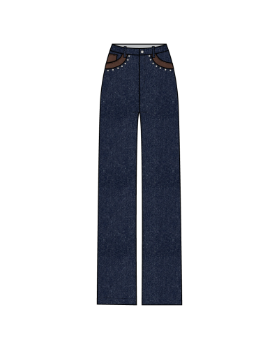 TYT-Contrast Pocket Flared Jeans-Dark Blue