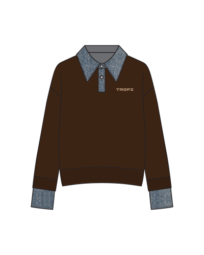 TYT-Layered Collar Sweatshirt-Brown