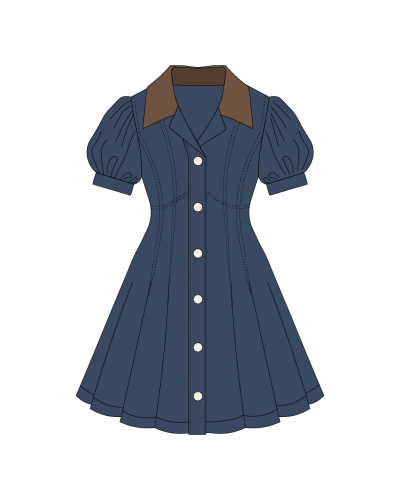 TYT-Puff Sleeve Denim Dress-Blue