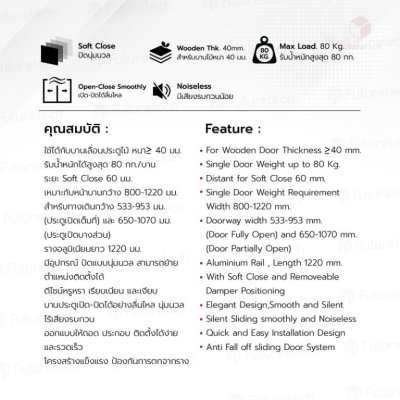 FutureTech อุปกรณ์บานเลื่อนไม้ แบบซ่อนราง SDC33