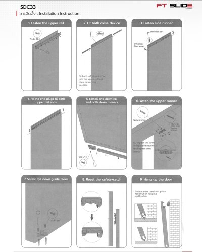 FutureTech อุปกรณ์บานเลื่อนไม้ แบบซ่อนราง SDC33