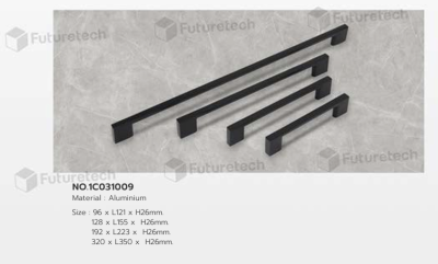 FutureTech มือจับอลูมิเนียมดำเงา 96mm , 128mm  , 192mm , 320mm