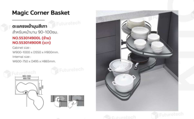 FutureTech ตะแกรงเข้ามุมสีเทา สำหรับหน้าบาน 90-100 เซนติเมตร