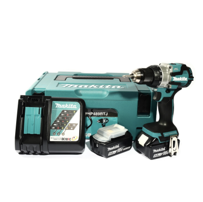 MAKITA DHP489RTJ สว่านกระแทกไร้สาย 18 โวลต์ ขนาด 13 มม. (1/2 นิ้ว) แรงบิดหมุน 80 นิวตันเมตร รวมแบตเตอรี่-แท่นชาร์จ (มากีต้า)