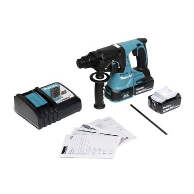 MAKITA DHR242RFE สว่านโรตารี่ไร้สาย 18 โวลต์ ขนาด 24 มม. (15/16 นิ้ว) ขนาดหัวจับดอกสว่าน 1/2 นิ้ว ใช้กับดอกสว่าน SDS PLUS รวมแบตเตอรี่-แท่นชาร์จ (มากีต้า)
