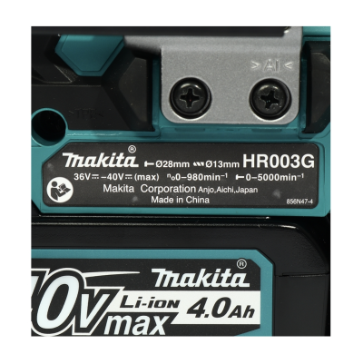 MAKITA HR003GM201 สว่านโรตารี่ไร้สาย 40 โวลต์ ขนาด 28 มม. (1-1/8 นิ้ว) ขนาดหัวจับดอกสว่าน 1/2 นิ้ว ใช้กับดอกสว่าน SDS PLUS รวมแบตเตอรี่-แท่นชาร์จ (มากีต้า)