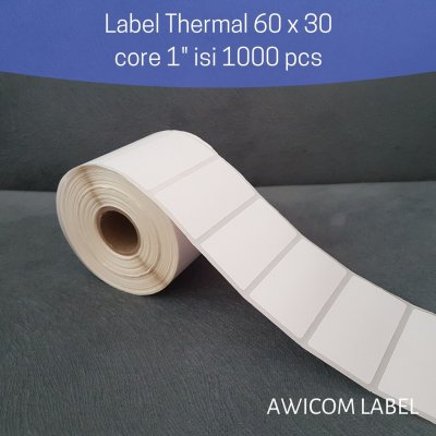 Label Barcode Thermal 60x30 mm 60 x 30 core 1" inch isi 1000 pcs