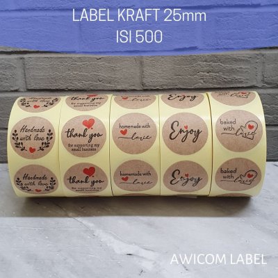 Stiker Label Kraft Sticker Enjoy Baked Homemade Handmade Thank You 25mm isi 500