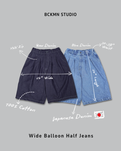 Wide Balloon Half Jeans ยีนส์ขาสั้นผ้าญี่ปุ่น