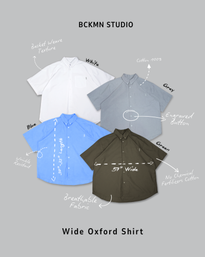 Wide Oxford Shirt Short Sleeve BCKMN STUDIO