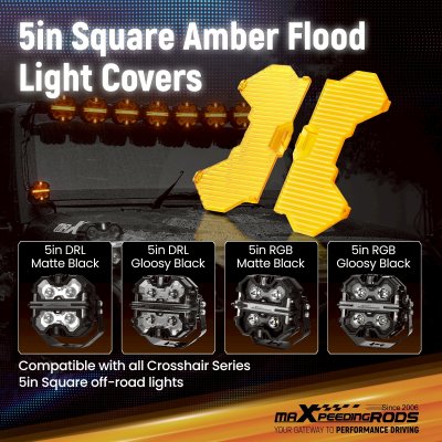 ฟิลเตอร์ครอบไฟ Filters LED สีเหลืองอำพัน maXpeedingrods 5 นิ้ว ทรงสี่เหลี่ยม แบบกระจายแสง อุปกรณ์เสริมสำหรับไฟขับขี่ ออฟโรด - 4 ชิ้น 5 Inch Amber  Flood light Cover for Auxiliary Driving LED Light Pods，4pcs