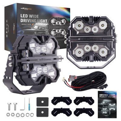 ไฟสปอตไลท์เสริม LED ทรงสี่เหลี่ยม 7 นิ้ว 250W คู่ | ไฟหลักสีขาว + DRL + RGB | IP68 ลำแสงสปอต + ด้านข้าง | MaXpeedingrods