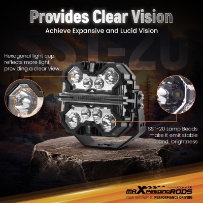 สปอตไลท์ 7 นิ้ว ทรงสี่เหลี่ยม ขับรถเสริมแสงสีขาวหลัก + สีเหลืองอําพัน/สีขาว | คู่ 190W | IP68 Spot Beam & Side Shooter