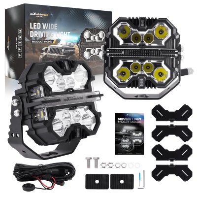 สปอตไลท์ 7 นิ้ว ทรงสี่เหลี่ยม ขับรถเสริมแสงสีขาวหลัก + สีเหลืองอําพัน/สีขาว | คู่ 190W | IP68 Spot Beam & Side Shooter