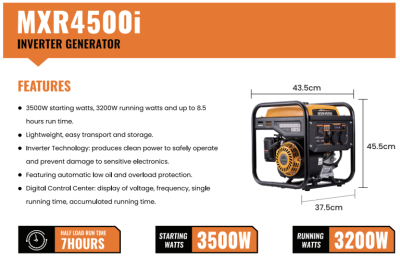 maXpeedingrods เครื่องปั่นไฟ 3500 วัตต์ 3500-Watt 3.5KW Generator Outdoor Camping Inverter เครื่องยนต์ 223cc 4-Stroke OHV เงียบเครื่องกําเนิดไฟฟ้าดิจิตอล Motorhome