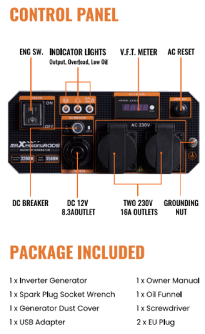 maXpeedingrods เครื่องปั่นไฟ 3500 วัตต์ 3500-Watt 3.5KW Generator Outdoor Camping Inverter เครื่องยนต์ 223cc 4-Stroke OHV เงียบเครื่องกําเนิดไฟฟ้าดิจิตอล Motorhome