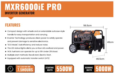 maXpeedingrods 5500W เครื่องกําเนิดไฟฟ้า 312cc 4-Stroke เครื่องยนต์ OHV แหล่งจ่ายไฟกลางแจ้ง Camping Inverter เครื่องกําเนิดไฟฟ้า