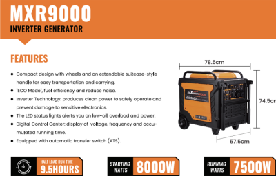 maXpeedingrods เครื่องปั่นไฟ Generator Inverter เครื่องกำเนิดไฟฟ้าเงียบ 8.0KW 8000W สูงสุด 240V สตาร์ทด้วยไฟฟ้า