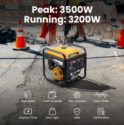 maXpeedingrods เครื่องปั่นไฟ 3500 วัตต์ 3500-Watt 3.5KW Generator Outdoor Camping Inverter เครื่องยนต์ 223cc 4-Stroke OHV เงียบเครื่องกําเนิดไฟฟ้าดิจิตอล Motorhome
