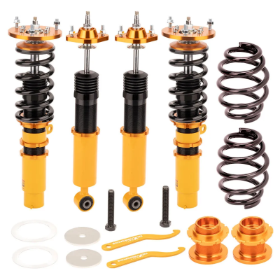 maXpeedingrods สำหรับ BMW E46 ซีรี่ส์3 สีทอง Coilovers ชุดโช๊คอัพ 320i 323i 325i 328i 330i ปรับได้ 24 ระดับ