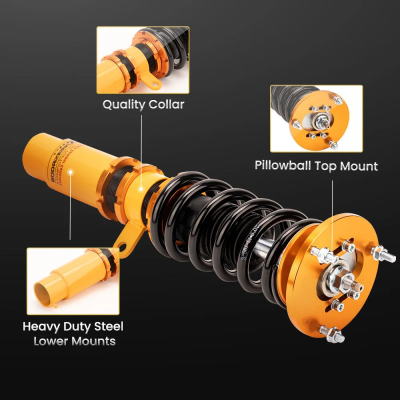 maXpeedingrods สำหรับ BMW E46 ซีรี่ส์3 สีทอง Coilovers ชุดโช๊คอัพ 320i 323i 325i 328i 330i ปรับได้ 24 ระดับ