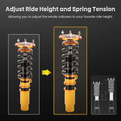 maXpeedingrods สำหรับ BMW E46 ซีรี่ส์3 สีทอง Coilovers ชุดโช๊คอัพ 320i 323i 325i 328i 330i ปรับได้ 24 ระดับ