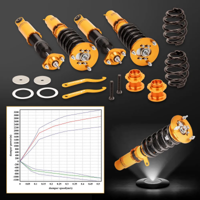 maXpeedingrods สำหรับ BMW E46 ซีรี่ส์3 สีทอง Coilovers ชุดโช๊คอัพ 320i 323i 325i 328i 330i ปรับได้ 24 ระดับ