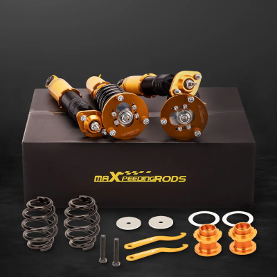 maXpeedingrods สำหรับ BMW E46 ซีรี่ส์3 สีทอง Coilovers ชุดโช๊คอัพ 320i 323i 325i 328i 330i ปรับได้ 24 ระดับ