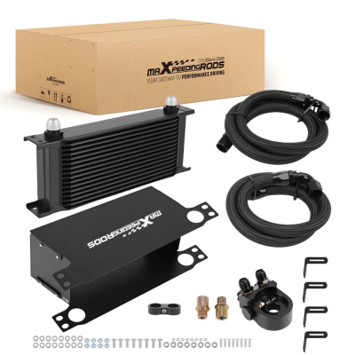【16-ROW SET】Universal oil cooler ชุดออยคูลเลอร์ 16 แถว AN10 พร้อมสายถัก เทอร์โมสแตท แซนด์วิชเพลท Banjo 360° อลูมิเนียม รถแต่ง ระบายความร้อนเครื่องยนต์ รับประกันไทย
