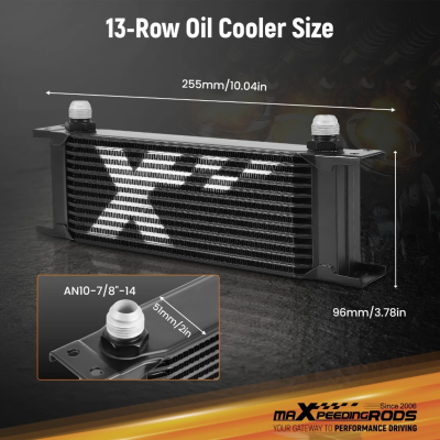 【13-ROW】Universal oil cooler ออยคูลเลอร์ 13 แถว AN10 อลูมิเนียม แบบ British พร้อมแอร์ไกด์ ขายึด ข้อต่อ AN8/AN6 ออยคูลเลอร์รถแต่ง ระบายความร้อนเครื่องยนต์ รับประกันไทย