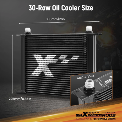【30-ROW】Universal oil cooler ออยคูลเลอร์ 30 แถว AN10 อลูมิเนียม แบบ British พร้อมแอร์ไกด์ ขายึด ข้อต่อ AN8/AN6 ออยคูลเลอร์รถซิ่ง ระบายความร้อนแรงสูง รับประกันไทย
