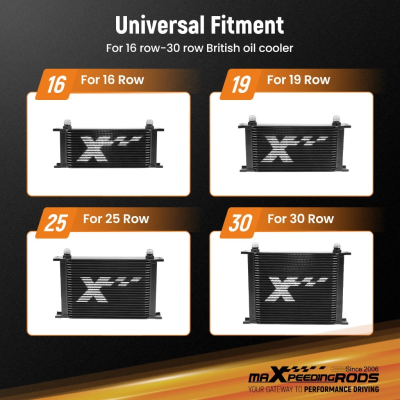 【 16-30 Row】Universal Air Guide ชุดแอร์ไกด์ออยคูลเลอร์ 16-30 แถว แบบ British อลูมิเนียม ปรับขนาดได้ สีดำ รถแต่ง รับประกันไทย