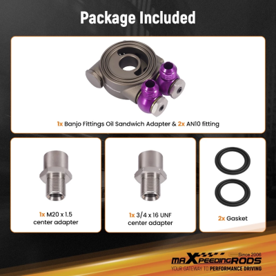 AN10 M20x1.5 / 3/4-16UNF】Universal อะแดปเตอร์กรองน้ำมันเครื่อง แบบแซนด์วิชเพลท เทอร์โมสแตท AN10 ข้อต่อแบนโจหมุนได้ 360° เกลียว M20x1.5 / 3/4-16UNF สำหรับออยคูลเลอร์ รถแต่ง รับประกันไทย