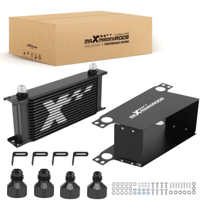 【16-ROW】Universal oil cooler ออยคูลเลอร์ 16 แถว AN10 แบบ Stacked Plate อลูมิเนียม พร้อมแอร์ไกด์ ขายึด ข้อต่อ AN8/AN6 ระบายความร้อนเครื่องยนต์ เกียร์ รถแต่ง รับประกันไทย
