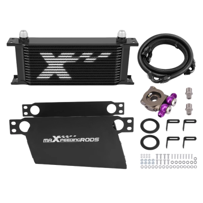【16-ROW SET】Universal oil cooler ชุดออยคูลเลอร์น้ำมันเครื่อง 16 แถว AN10 พร้อมแอร์ไกด์ เทอร์โมสแตท แซนด์วิชเพลท สายถัก รถแต่ง รับประกันไทย