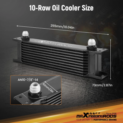 【10-Row】Universal oil cooler ชุดออยคูลเลอร์ 10 แถว AN10 อลูมิเนียม แบบ British พร้อมแอร์ไกด์ ขายึด ข้อต่อ AN8/AN6 ระบายความร้อนเครื่องยนต์ รถแต่ง รับประกันไทย